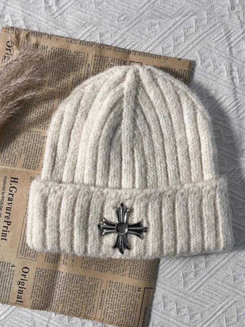 Winter Deal! [Cross Badge Beanie] | Cable Knit Vintage Design | Thermal Fabric | Riding & Festival Wear | Edgy Color Picks | Winter Warmth