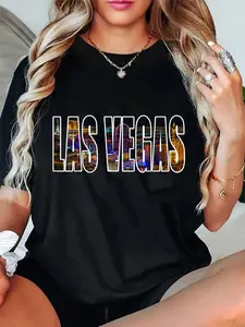 100% Cotton Las Vegas Nevada Urban Skyline Photography Font T-Shirt