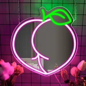 Peach Butt Mirror LED Decorative Neon Sign, dimmable pink peach wall decoration, fruit LED mirror, bedroom peach bathroom decoration, pretty mirror, girl's room gift