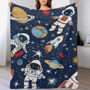 Kids Space Astronaut Blanket, Galaxy Planet Throw, Perfect Gift for Son/Daughter, Soft Flannel Fleece Blanket for Boys/Girls Room, Cozy Gift for Toddlers