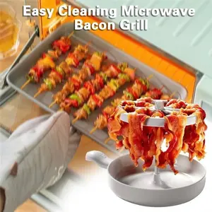 Microwave Bacon Grill| Bakeware ABS round space-saving design| Evenly heated and easy to clean, suitable for bacon and ham