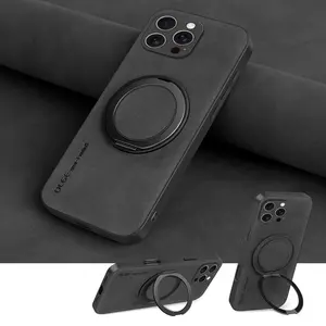 360° Spin Magnetic Stand for iPhone 17/17Air/17pro/17promax/16E/16promax/15/14plus/13pro/12/11/xsmax/xr/8/7plus/se2/se3 Case, Fit for MagSafe, Luxury artificial leather Case for 17promax Phone Case, with Kickstand Rotatable, Fit for car holder