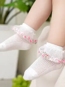 Floral Embroidered Mesh Princess Anklet Socks, Elegant Ruffle Design, Suitable for Babies Aged 0-3 Years, Pack of 1 Pair or 3 Pairs