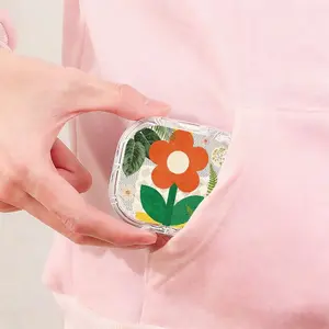 Vibrant Orange Flower Print Retainer Case, Modern Botanical Orthodontic Aligner Holder, Portable Durable Storage Box for Dental Retainers