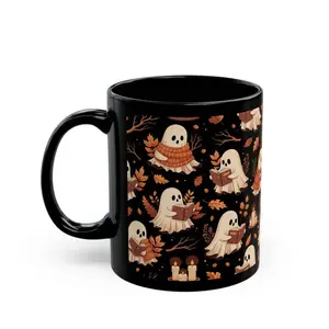 Cute Ghosts Coffee Mug, Festive Halloween Ceramic Cup, Fall Aesthetic Mug, Book Lover Teacup, Unique Gift for Halloween