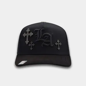 LA Cruzes Black SnapBack Hat with Cross Design and LA Logo Embroidery
