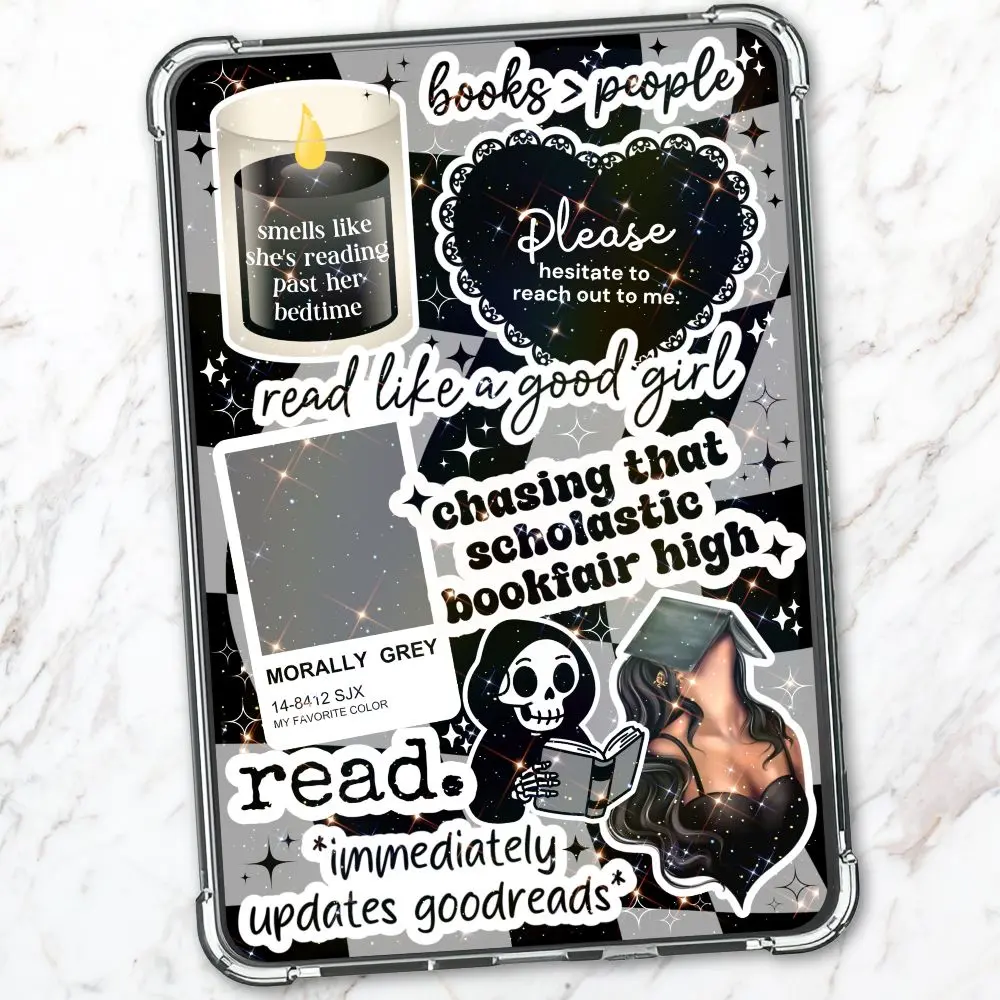 Black and Gray Checkered Holographic Sparkles Cardstock Clear Case Insert for Kindle | Book Lover Gift | Bookish Stickers for Kindle | Booktok Aesthetic Smartphone | School