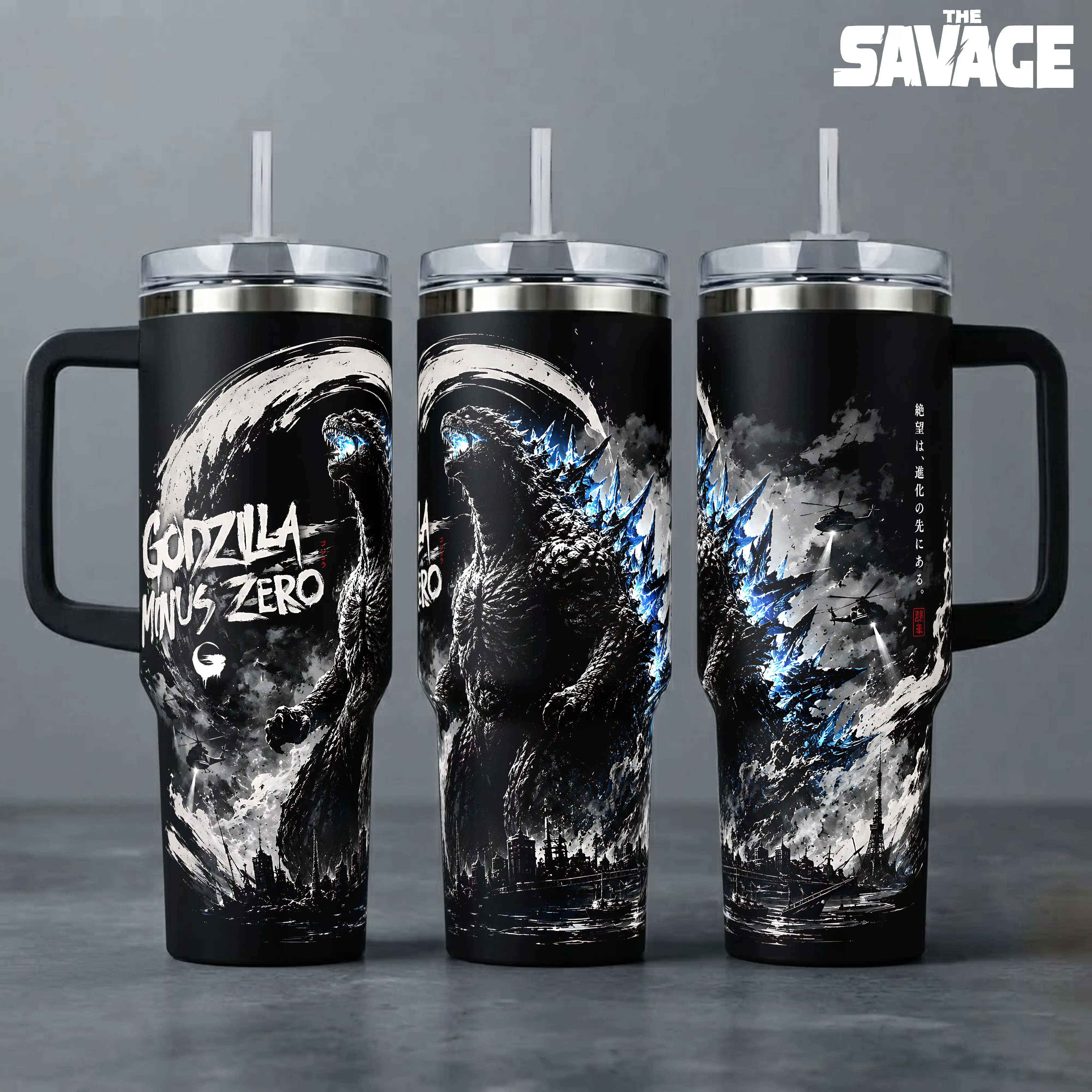 Godzilla MinusZero Tumbler, 20oz & 40oz Insulated Travel Mug with Handle & Straw. Kaiju Monster Movie Art Cup, Sci-Fi Monster Fan Merchandise, Perfect Gift for Movie Lovers