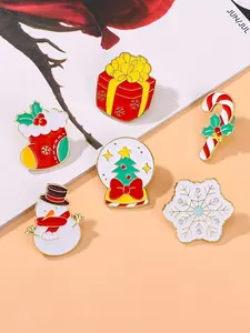 Christmas Brooch Pin - Cute Cartoon Holiday Alloy Lapel Pins, No Plating, Gift Snowman, Candy Cane, Present, Stocking, Tree, Snowflake Designs for Daily & Gift Occasions - All Seasons Festive Wear