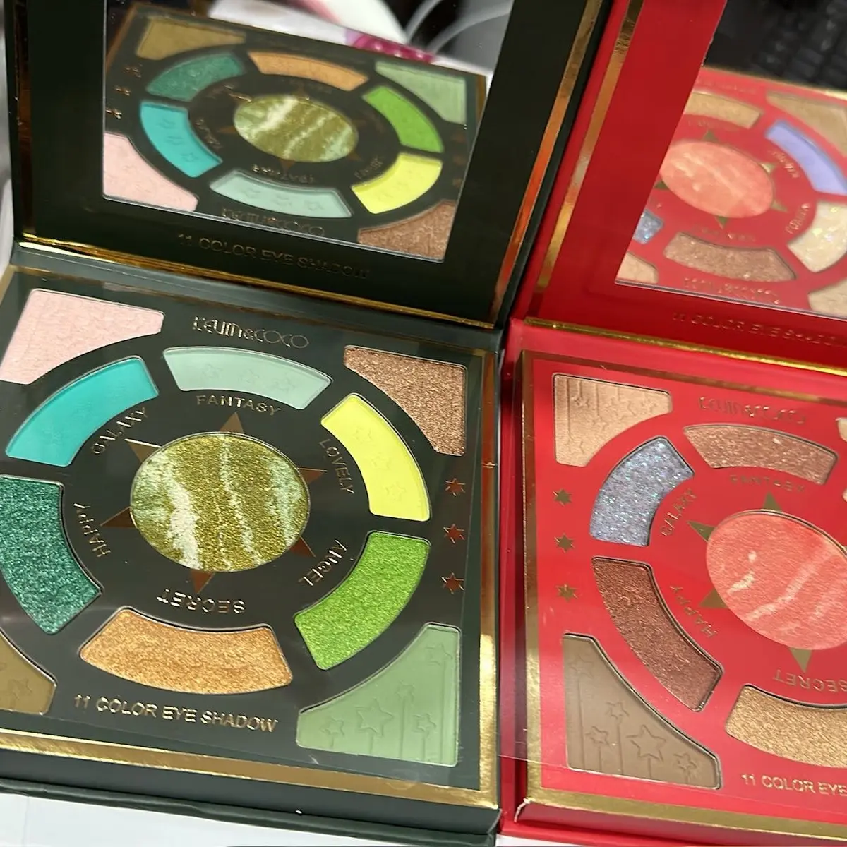 Kevin & Coco Fancy Red and Green Eyeshadow Palette - 11 Colors for Any Occasion - Cosmetic, Makeup Glitter Matte Dewy Shimmer Smokey