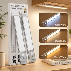 LED Motion Sensor Light Bar, Magnetic Under Cabinet Light, 3 Color Dimmable, USB Rechargeable, Touch Control, Wireless Closet Lighting, lights for bedroom, lamp, lights