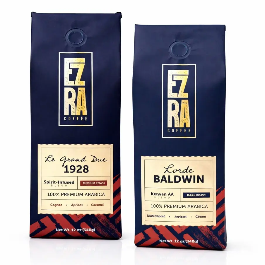 Ezra Coffee Bundle - Le Grand Duc and L. Baldwin - Cognac-Infused Medium Roast & Dark Roast Blend -12oz