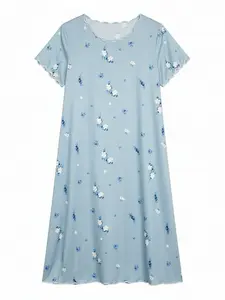 Plus-size Elegant Long Dress - All-Over Floral Design Nightgown for All Seasons Machine Washable Loungewear - Nightwear