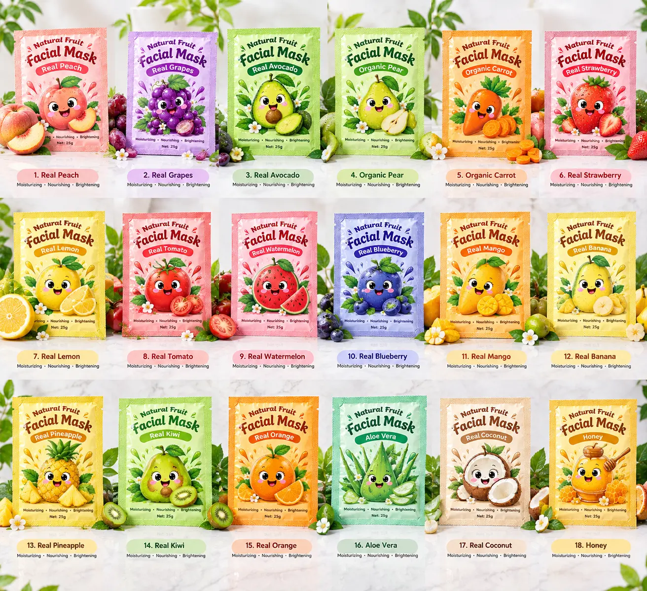 Natural Fruit Face Mask Aloe Banana Mango Avocado Lemon Cherry Nicotinamide Moisturizing Face Mask Face & Body Mask