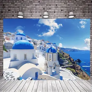 Greece Island Beach Tapestries -Polyester Wall Hanging Backdrop for Living Dining Room College Dorm Photography -Party Photo Shoot and Feet Decoration