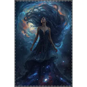 Cosmic Goddess Satin Poster | Galaxy Woman Art Print, Starry Night Wall Decor