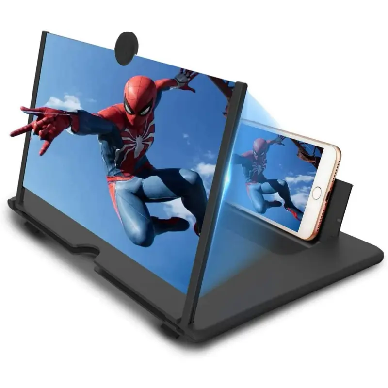 12 inch Screen Magnifier for Cell Phone 3D Magnifier Screen Enlarger for Movies,Videos,Reading,Gaming-Screen Amplifie with Foldable Phone Stand Holder. Compatible with All Smartphones-Black
