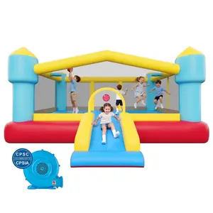 VEVOR Inflatable Bounce House, 14.7x 13.8x 6.8 ft Jumping Bouncy Castle, Inflatable Jumper for Kids with Slide, Basketball Hoop, Target Game Jumping Area, Jumpings House Holds 3 - 4 Kids (Ages 3 - 8)