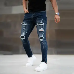 Men's Ripped Stretch Jeans Slim Fit Distressed Skinny Denim Pants Fashion Comfort Tapered Leg