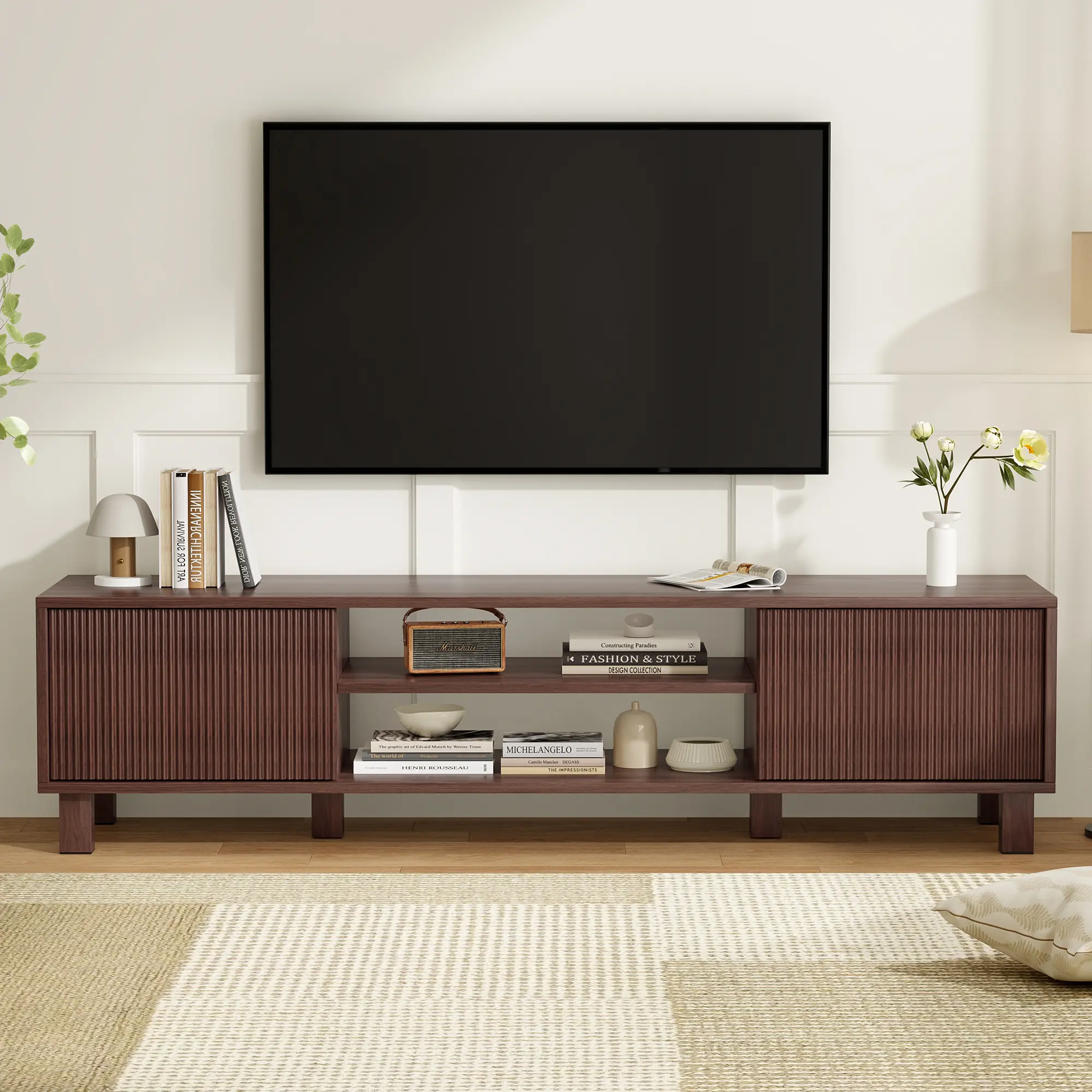 Modern TV Stand for Up to 70'' TVs, Large Media Console with Storage & Open Shelves, Stylish Entertainment Center for Living Room