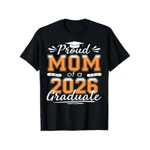 Women'S Proud Mom of 2026 Graduate T-Shirt - Soft Stretch Crewneck Graduation & Diploma Graphic Tee, with Orange Lettering, Comfortable Casual Fit for Class of 2026 Tshirt Oversized Womenswear