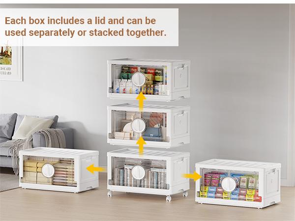 BROVIEW V9 360Qt/480Qt Stackable Storage Bins with Lids, Closet Organizers and Storage Drawer, Collapsible Storage Bin with Wheels, Plastic Cabinet for Home Toy Clothes Dorm Organizer