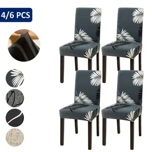 4/6pcs Dining Chair Covers Set, Dining Chair Protector, Plaid Floral Leaf Print, Detachable Washable Elastic Soft Dustproof, Modern Style for Living Room Hotel Banquet Home Decor, Dining Chair Slipcover