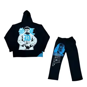 ALL OVER PRINT Unisex SDL x CHAPO Zip Hoodie and Sweatpants Full Set, Black/Blue Design Streetwear, Y2K Outfit, Cozy Matching Set For Men Women