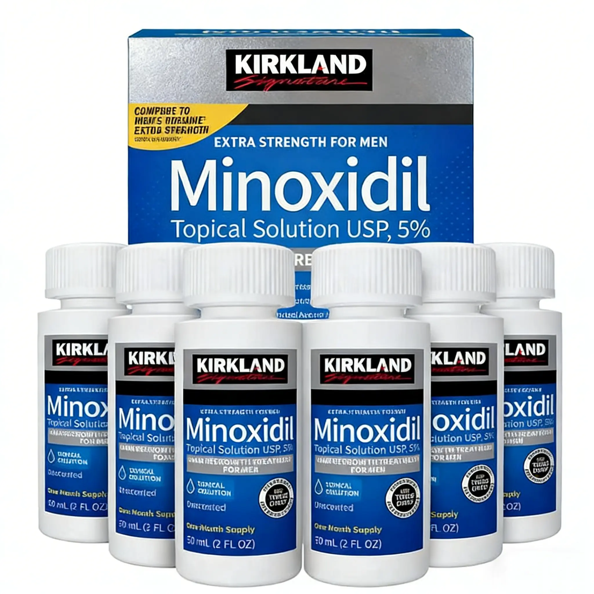 6pcs Kirkland Signature 5%MinoxidilExtraStrengthHairRegrowth Treatment - Men'sUSPTopicalLiquidwithDropper,PeppermintCastorRosemaryBiotinHaircareFormula