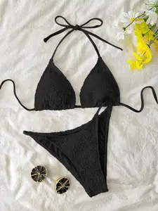 2 Piece Triangle Tie Bikini Set, French Vacation Style, Quick-Dry Adjustable Slim Fit, Perfect for Beach Pool Party Fashion, Tie Back Bikinis