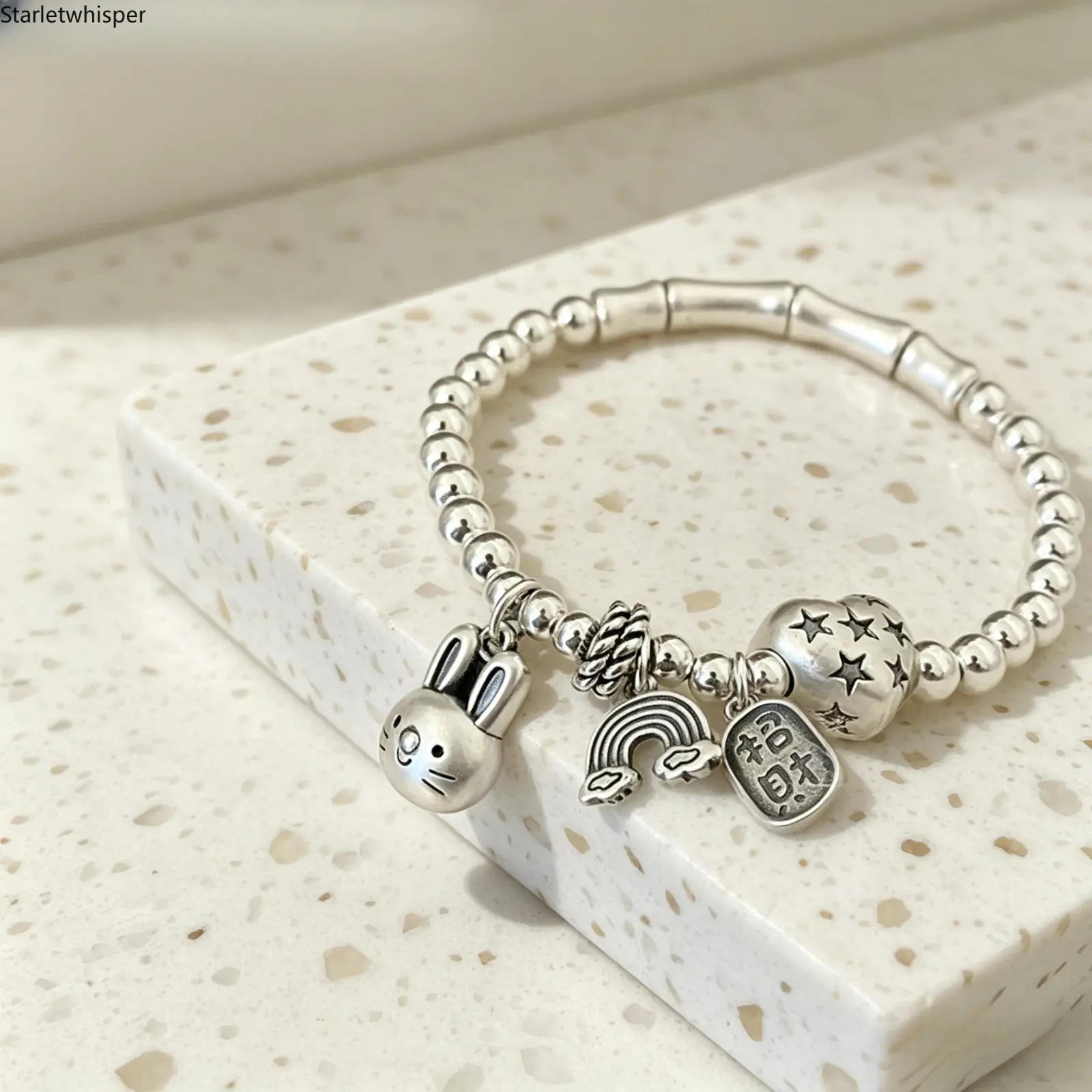 New Arrival Romantic Love Heart & Rabbit Charm Bracelet, 925 Sterling Silver Minimalist Design, Dainty Fashion Jewelry Perfect for Women Birthday Gifts & Daily Wear