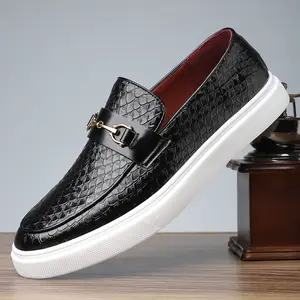 Men's business casual loafers with metal buckles and textured upper design, fashionable formal shoes suitable for all seasons,  suitable for business occasions and friend gatherings summervibes Footwear