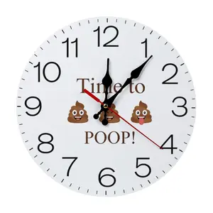 Funny Poop Emoji Bathroom Wall Clock Humorous Time to Poop Quote Design Silent Quartz Wall Watch Cute Toilet Decor Unique Prank Gift for Friends Family 10/12 inch