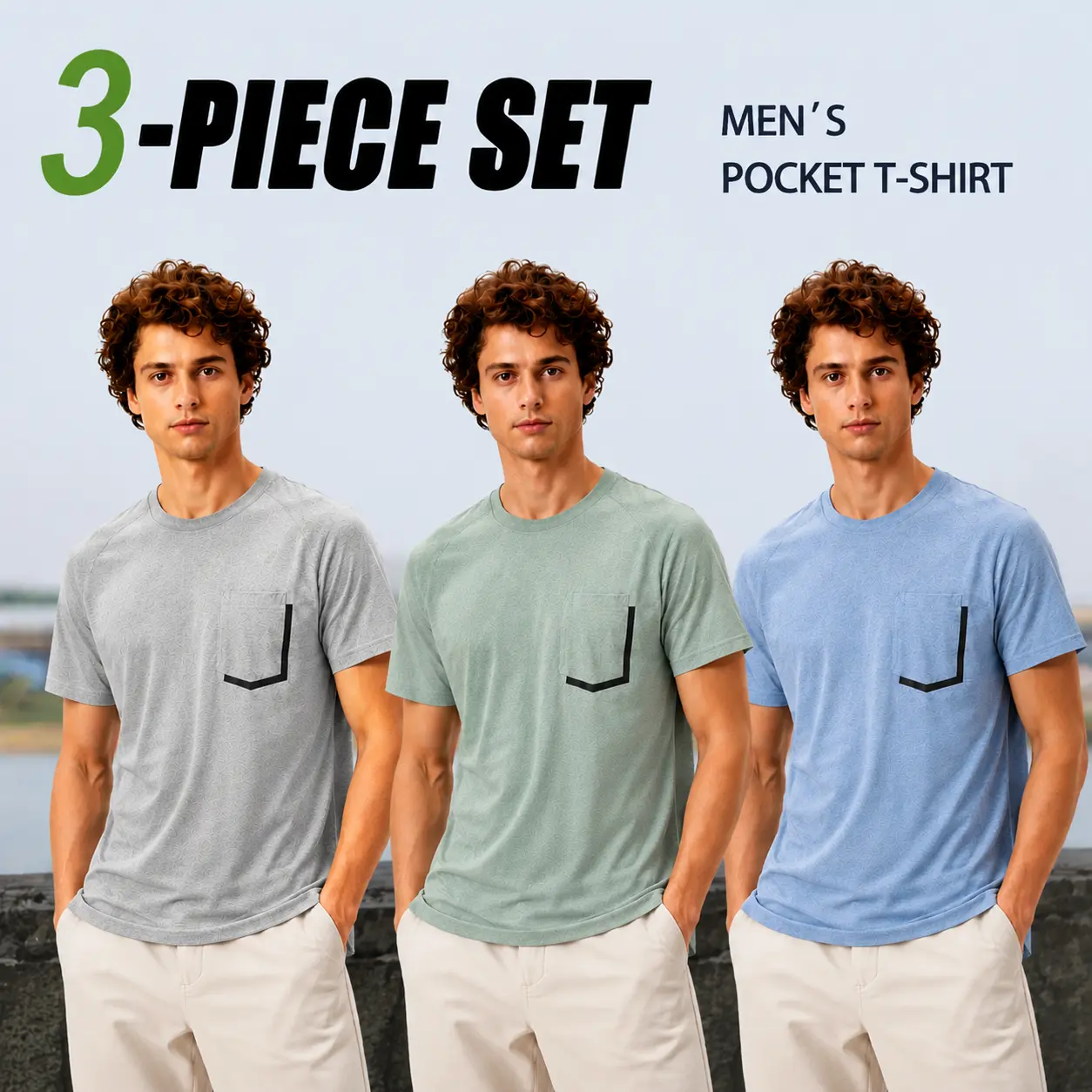 Mega T Shop 3pcs Men’s Short Sleeve Solid Color T-Shirts — Casual Style, Fun Game Pattern Tops, Machine Washable, Suitable for Everyday Wear  crew neck top short sleeve t-shirt activewear fitness athletic running tee