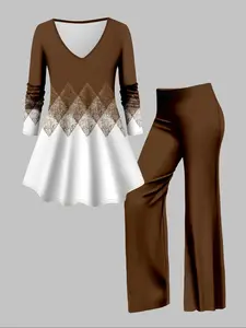 Block Set, Elegant Flare Pants, Fashionable, Stylish Women's Clothing, Perfect for Casual Wear