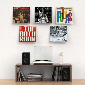 Acrylic Vinyl Record Storage Rack, 4/6/8pcs Wall Mounted Vinyl Record Holder, Transparent Record Album Display Rack, Home Organizer, Shelves, Wall Mount Design