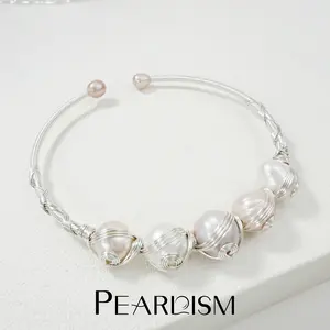 PEARLISM Dainty Baroque Pearl Bracelet | Wire-Wrapped Natural Freshwater Seedless Pearls Gift For Her-PSBG1603