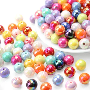 50PCs 16mm AB Color Acrylic Round Beads Assorted Pearl Color Mix Plastic Pastel Loose Spacer Bubblegum Beads for Jewelry Making Phone Strap DIY Crafts Candle Base Filler Garland
