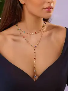 1pc Multi-Layer Colorful Crystal Pendant Long Necklace, Simple Fashion Necklace Jewelry For Women, Bohemian Style, Random Crystal Color
