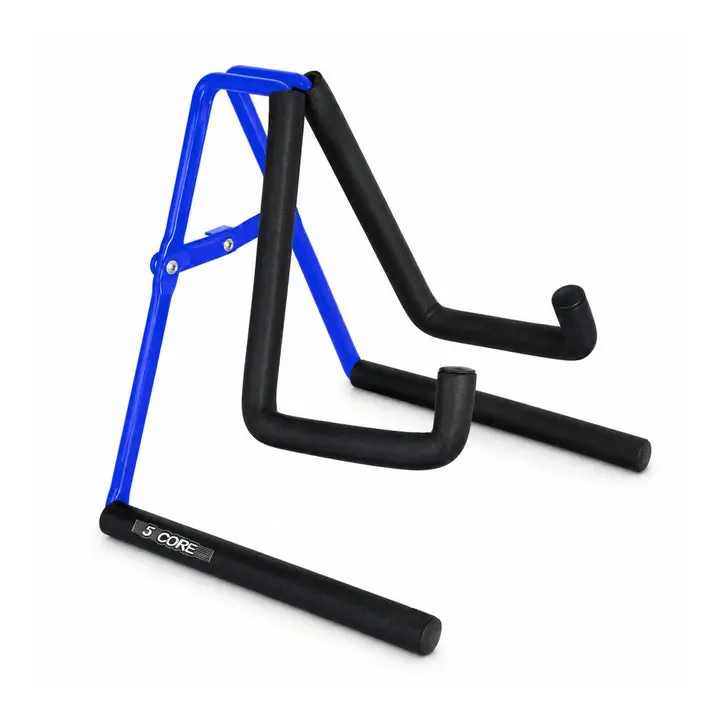 5 Core A-Frame Metal Ukulele Stand (1x), 8 in (Width) x 9 in (Length) x 9 in (Height), 1.5 lb, Soft Padded Arms, Supports Banjo Mini Guitar Violin, Blue, Ideal for Classroom Use, 1.5 Pound