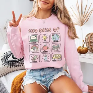 100 Days of School Teacher Sweatshirt, 100th Day Retro Sweatshirt, Hundred Days of School Celebration Sweater, Cute Classroom Teacher Gift
