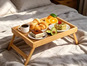 Bamboo Bed Tray Table with Folding Legs, Extra Large Size, Ideal for Breakfast in Bed, Using as a TV Tray, Laptop Desk, Eating and Snack Serving