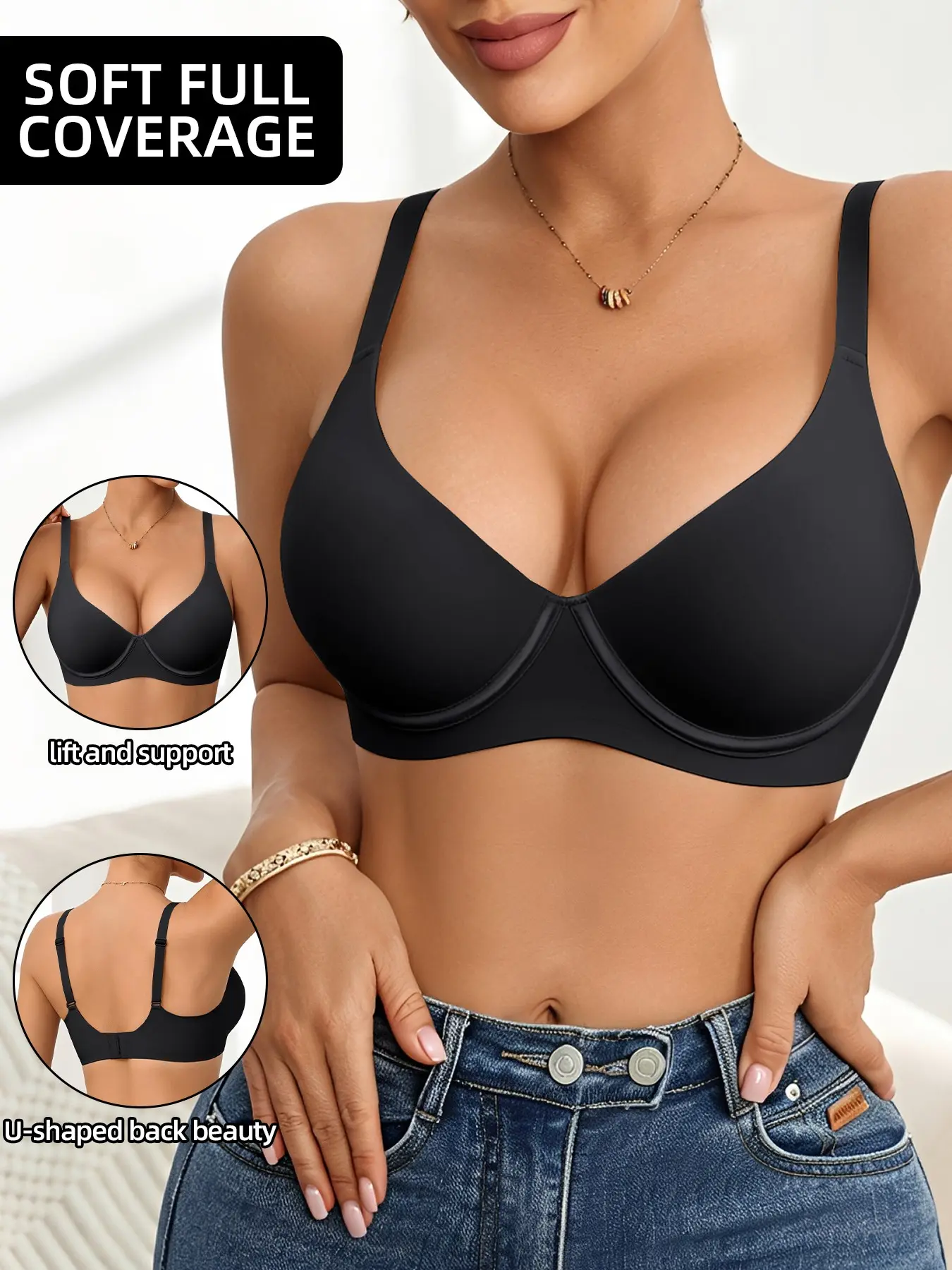 Jelly Bra for Daily Comfort, Everyday Essential Bra, Casual Comfy Bra, Solid Color, Slimming, Sexy, Anti-Sag, Underwire, Medium Support, Fitted, Women's Bras