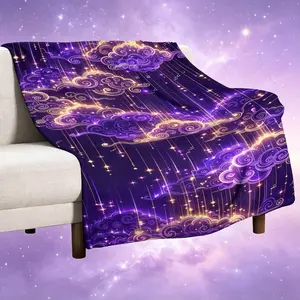Golden Line Cloud Throw Blanket, Soft Cozy Flannel for Bedroom, Magical Purple Galaxy Gift for All Seasons
