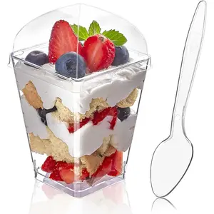 50 Pack 5 oz Dessert Cups with Dome Lids and Spoons, Plastic Pudding Cups with Lids Mini Parfait Shooter Cups for Party Individual Banana Pudding Jello Yogurt Fruit Trifle