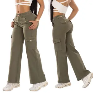 P76-74 Colombian Cargo Jeans for Women - Stylish Denim with Pockets - Comfortable Fit - Fashionable Design