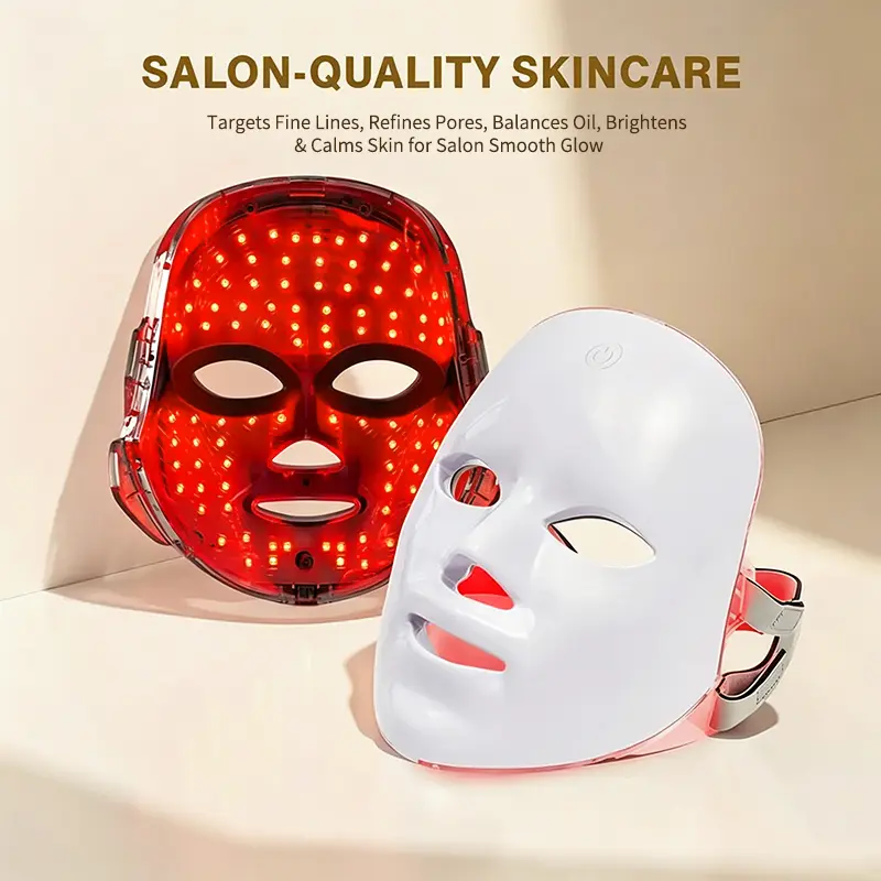 Lightweight Rechargeable LED Mask with 7 Color Light Therapy - Cordless USB Charging Spa Device with 60 LED Beads for All Skin Types, Smooth, Deep Care, Pc, Press Button, 400Mah, Single Item, Long-Lasting Battery