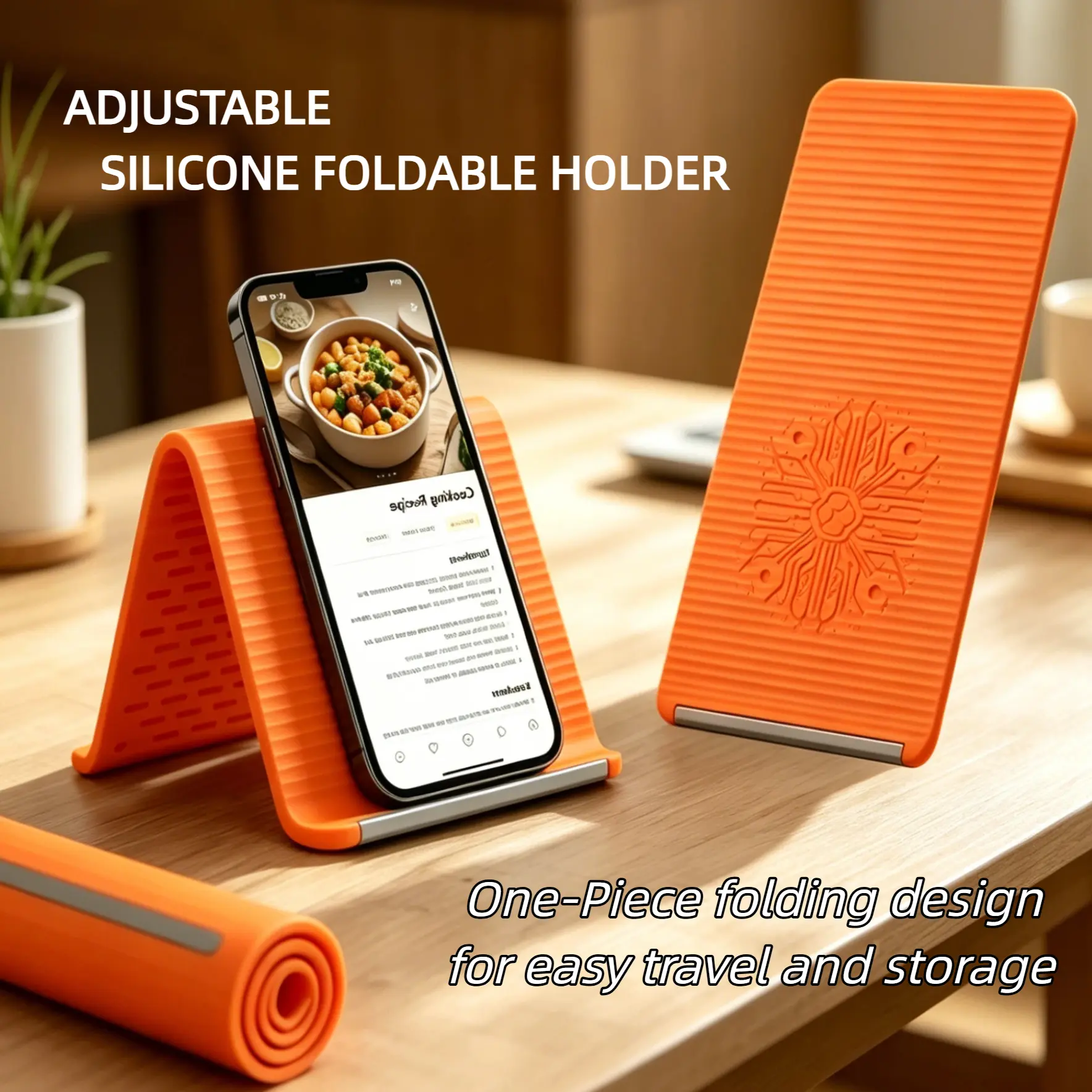 Flexible Silicone Aluminum Phone holder stand, Bendable Rollable Foldable Design, Universal Adjustable Anti-Slip Desktop Mount for Phone Tablet Laptop, Portable Ergonomic Holder for Home Office Travel-YY