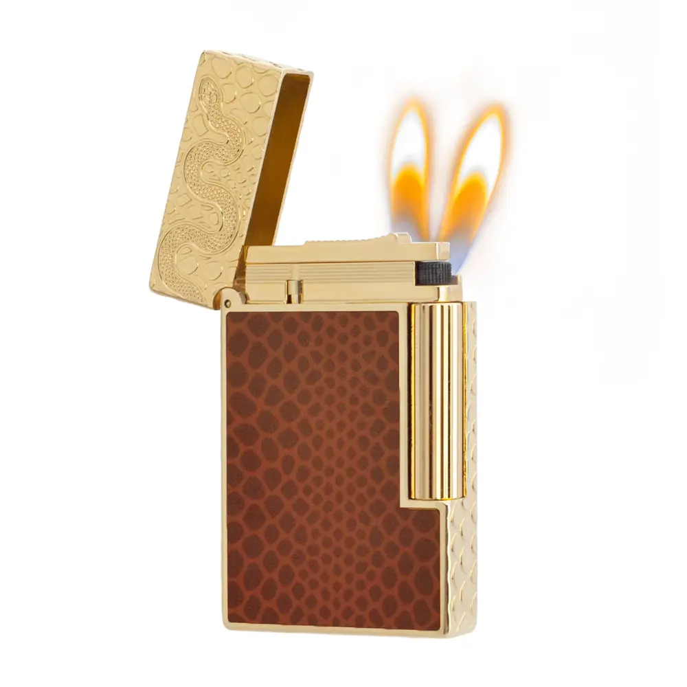 DPT Dual Flame Snake Lacquered Gold Luxury Lighter (NO FUEL) Gift For him