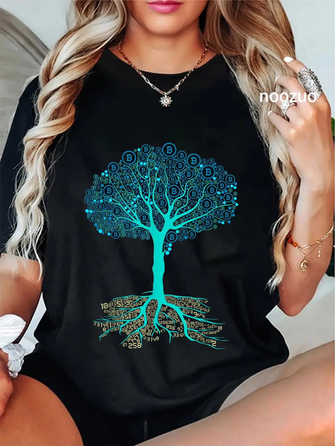 Women's Vintage Short Sleeve T-Shirt with Bitcoin Graphic Print, 100% Cotton for Everyday Wear, Humorous Crypto Gift for Ladies, Streetwear, Round Neck